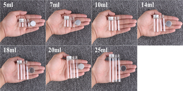 Zestaw 24 szklanych butelek eliksirów o pojemnościach: 5ml, 7ml, 10ml, 14ml, 18ml, 20ml, 25ml z aluminiowymi korkami - puste pojemniki na perfumy i słodycze do rękodzieła DIY - Wianko - 3