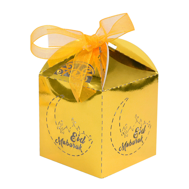 Pudełko na cukierki Eid Mubarak 10 szt. w kolorach: złoty, srebrny, czarny, biały z dekoracją księżyca - idealne do pakowania prezentów - Wianko - 17