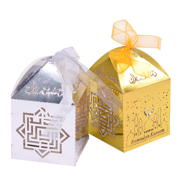 Pudełko na cukierki Eid Mubarak 10 szt. w kolorach: złoty, srebrny, czarny, biały z dekoracją księżyca - idealne do pakowania prezentów - Wianko - 11