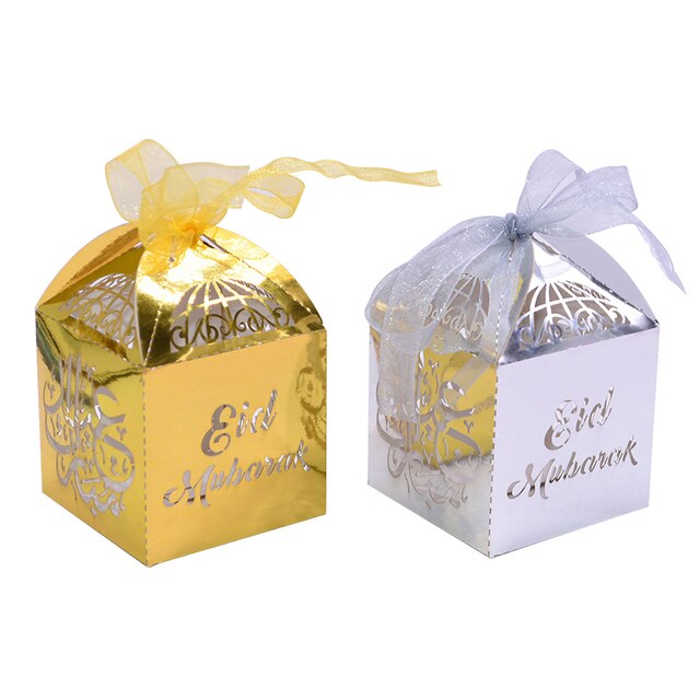 Pudełko na cukierki Eid Mubarak 10 szt. w kolorach: złoty, srebrny, czarny, biały z dekoracją księżyca - idealne do pakowania prezentów - Wianko - 12