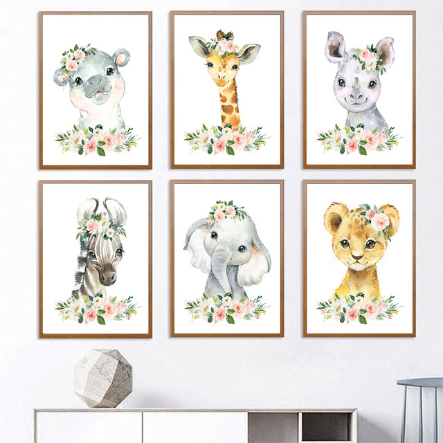 Plakat dekoracyjny dla dzieci - Dziecko zwierząt z słońkiem, zebrą i lwem - Obraz na płótnie - Wianko - 6