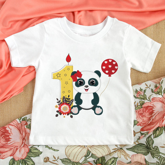 Koszulka z kreskówkowym pandą dla dziewczynek z numerem 1-8 na urodziny - Wianko - 1