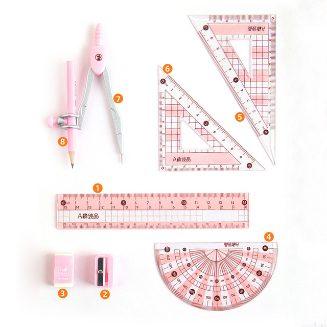 Kreatywny zestaw narzędzi matematycznych dla studentów: linijka, temperówka, gumka, kompas i więcej - 8 sztuk - Wianko - 3