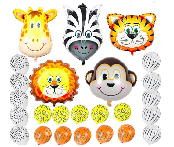 25 sztuk lateksowych balonów z motywem dżungli Safari - zwierzęce głowy: małpa, tygrys, lew, zebra - Wianko - 1