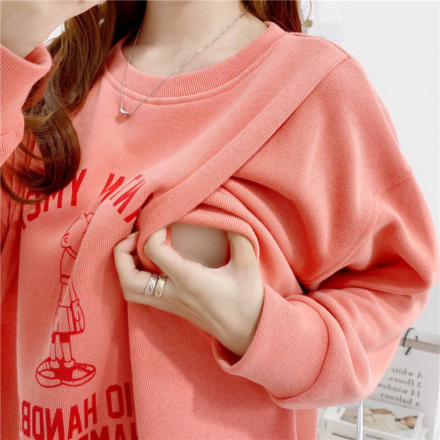 Sweter do karmienia piersią z otworami bocznymi i nadrukiem liter - kurtka pielęgniarska - Wianko - 1