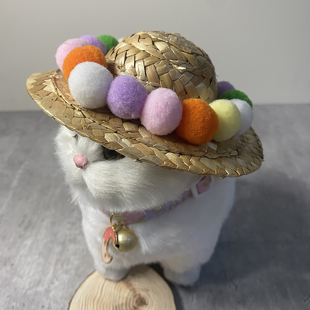 Letni kapelusz słomkowy Sombrero dla małych psów i kotów - akcesoria na plażę, kostiumy słomek - Wianko - 8
