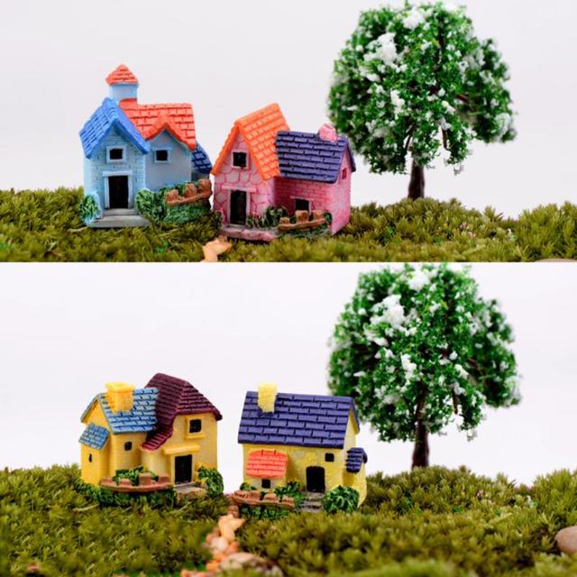 Mini miniaturowy domek z żywicy do domowej dekoracji - śliczny model DIY ogrodniczy krajobraz - Wianko - 4