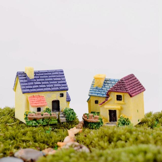 Mini miniaturowy domek z żywicy do domowej dekoracji - śliczny model DIY ogrodniczy krajobraz - Wianko - 2