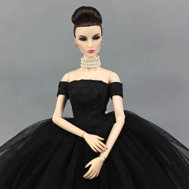 Sukienka ślubna czarno-biała dla Barbie - sztuka, dla ubranek lalek i akcesoriów do domku - Wianko - 19