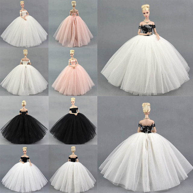 Sukienka ślubna czarno-biała dla Barbie - sztuka, dla ubranek lalek i akcesoriów do domku - Wianko - 27