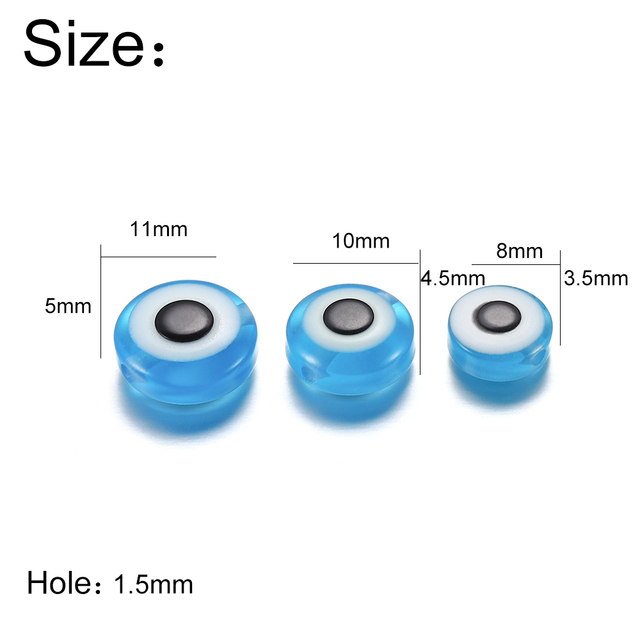 Koraliki silikonowe owalne z niebieskim okiem 8-11mm żywica – 50 sztuk/partia - Wianko - 2