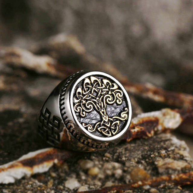 Vintage Viking drzewo koło ratunkowe mężczyzn - nordycka mitologia Yggdrasil - pierścień ze stali nierdzewnej - moda Amulet - Viking biżuteria - Wianko - 18