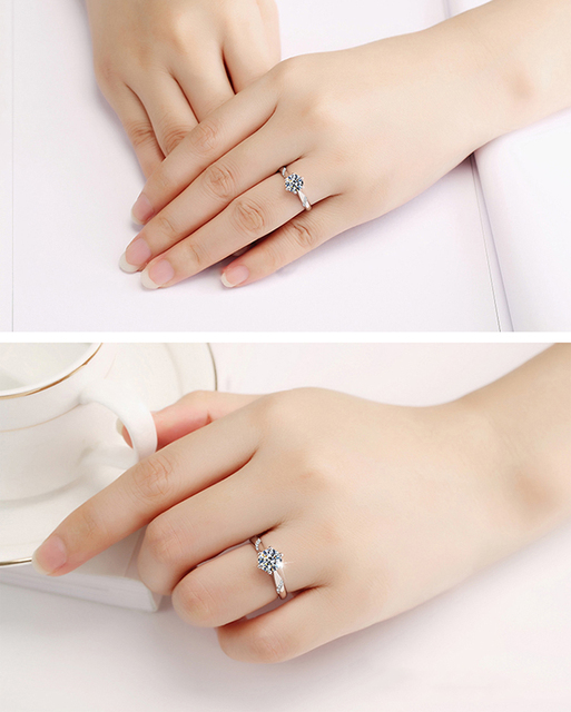 Pierścionek zaręczynowy srebrny 925, 1 Carat, okrągły Lab diament, prezent dla kobiety - Wianko - 8