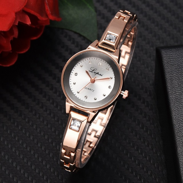 Zegarek damski marki Lvpai z bransoletką, różowe złoto, kwarc, sukienkowy, ozdobiony rhinestone, Montre Femme - Wianko - 6