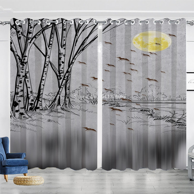 Koc z tkaniny poliestrowej o stylu krajobrazowym i chińskim atramencie zaciemniający okna w salonie, sypialni i kuchni - Wianko - 8