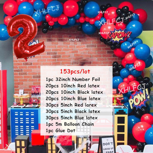 Zestaw 153 czerwonych, niebieskich i czarnych lateksowych balonów Hero Ballon Garland Arch cyfra urodziny dzieci prezent dekoracje tematyczne na imprezę - Wianko - 3