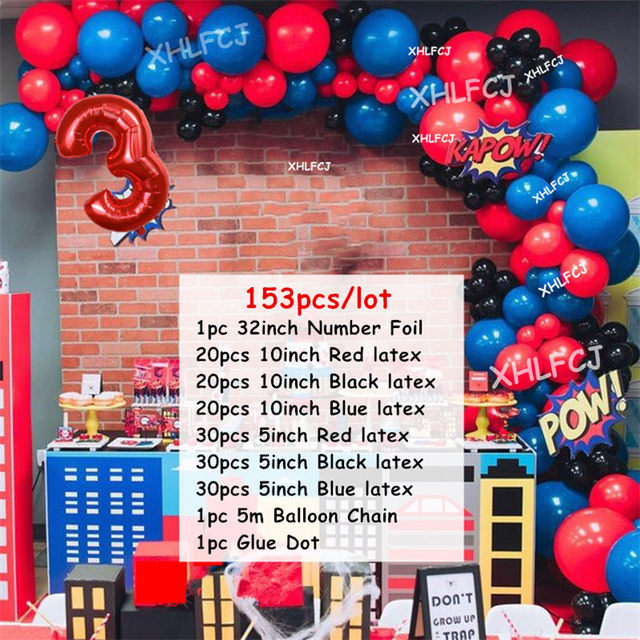 Zestaw 153 czerwonych, niebieskich i czarnych lateksowych balonów Hero Ballon Garland Arch cyfra urodziny dzieci prezent dekoracje tematyczne na imprezę - Wianko - 2