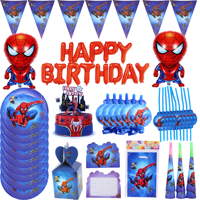 Spiderman Theme zestaw dekoracji na urodziny - banner, obrus, akcesoria jednorazowe - Wianko - 1