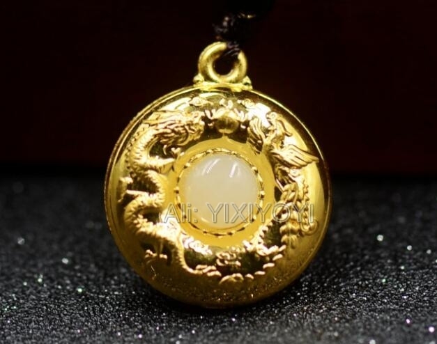 Wisiorek Chiński Smok Feniks ze szczęśliwym wisiorkiem HeTian Jade + 18K czyste złoto i bezpłatny certyfikat biżuterii - Wianko - 3