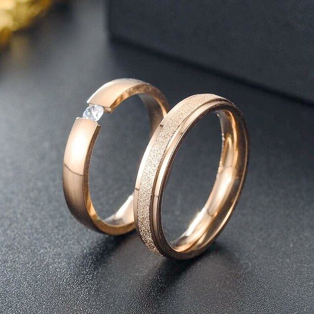 Obrączka ślubna - Koreański pierścień ze stali nierdzewnej, prosta stal tytanowa, matowy, cyrkon, dla pary, nowa biżuteria - Wianko - 1