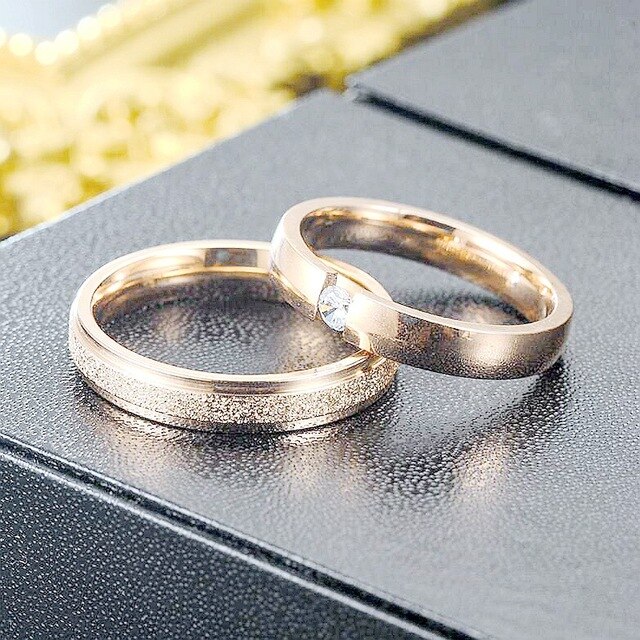 Obrączka ślubna - Koreański pierścień ze stali nierdzewnej, prosta stal tytanowa, matowy, cyrkon, dla pary, nowa biżuteria - Wianko - 2