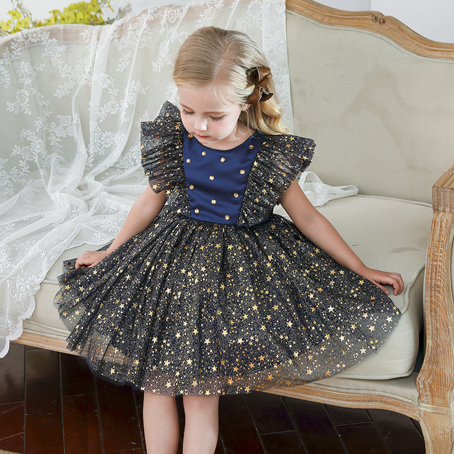 Sukienka dla małych dziewcząt z siateczkowymi rękawami, cekinami i gwiazdkowymi zdobieniami na ślub lub inną uroczystość - dla 1-5 lat - Wianko - 5