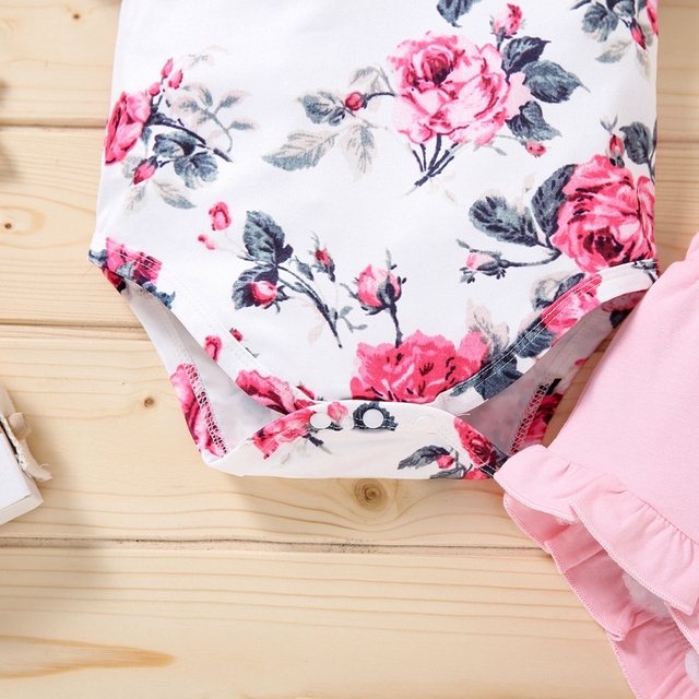 Zestaw ubrań noworodka dla dziewczynki: Romper z krótkim rękawem kwiatowy Print + spodenki + pałąk - Wianko - 16