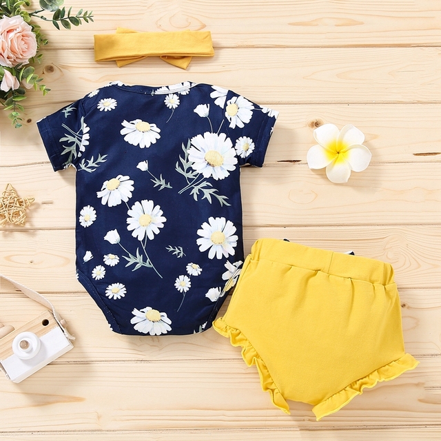 Zestaw ubrań noworodka dla dziewczynki: Romper z krótkim rękawem kwiatowy Print + spodenki + pałąk - Wianko - 9