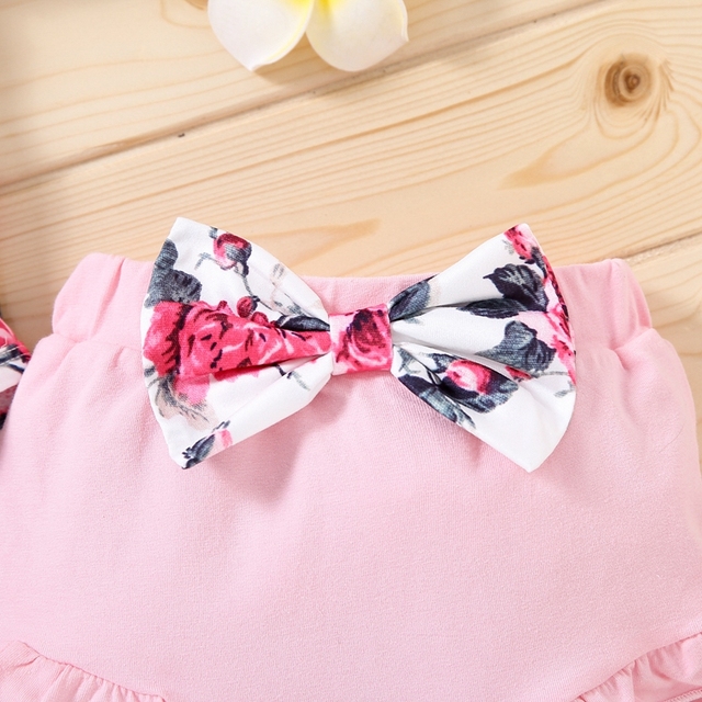 Zestaw ubrań noworodka dla dziewczynki: Romper z krótkim rękawem kwiatowy Print + spodenki + pałąk - Wianko - 15