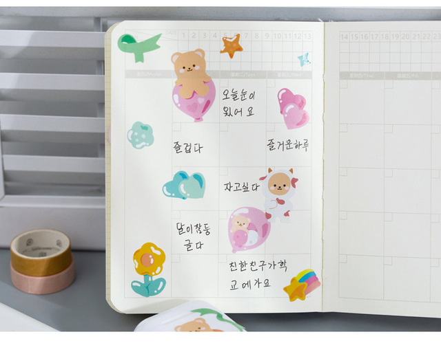 Naklejki Scrapbooking - zestaw 6 wzorów niedźwiedź codzienne przygoda, japoński styl dekoracyjnych artykułów papierniczych - Wianko - 15
