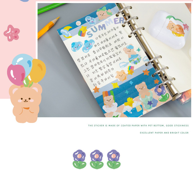 Naklejki Scrapbooking - zestaw 6 wzorów niedźwiedź codzienne przygoda, japoński styl dekoracyjnych artykułów papierniczych - Wianko - 12