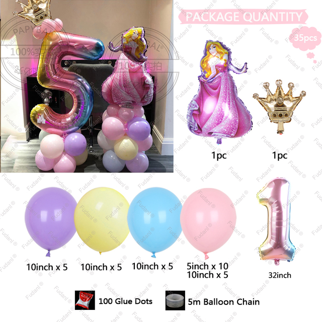 Disney balony korona księżniczka - zestaw 35 sztuk, foliowy balon o średnicy 32 cali, dla dzieci w wieku 1-9 lat, idealny do dekoracji przyjęcia urodzinowego, baby shower, chrztu - Wianko - 3