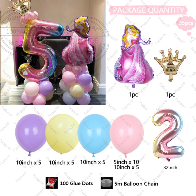 Disney balony korona księżniczka - zestaw 35 sztuk, foliowy balon o średnicy 32 cali, dla dzieci w wieku 1-9 lat, idealny do dekoracji przyjęcia urodzinowego, baby shower, chrztu - Wianko - 4