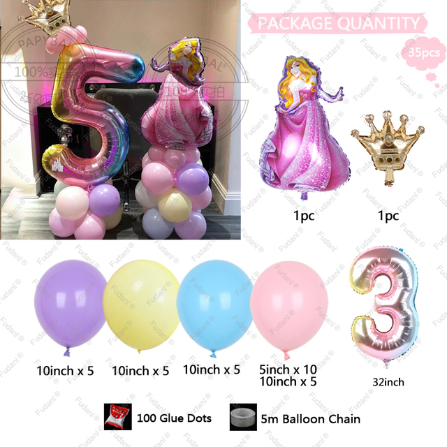 Disney balony korona księżniczka - zestaw 35 sztuk, foliowy balon o średnicy 32 cali, dla dzieci w wieku 1-9 lat, idealny do dekoracji przyjęcia urodzinowego, baby shower, chrztu - Wianko - 5