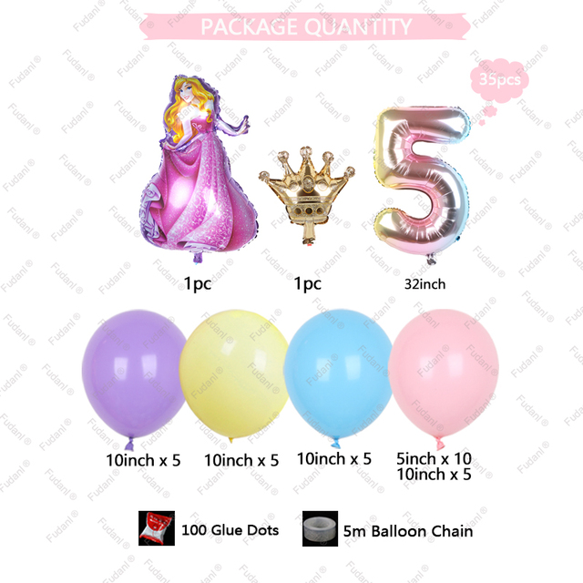Disney balony korona księżniczka - zestaw 35 sztuk, foliowy balon o średnicy 32 cali, dla dzieci w wieku 1-9 lat, idealny do dekoracji przyjęcia urodzinowego, baby shower, chrztu - Wianko - 2