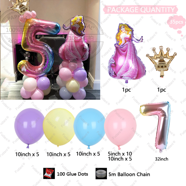 Disney balony korona księżniczka - zestaw 35 sztuk, foliowy balon o średnicy 32 cali, dla dzieci w wieku 1-9 lat, idealny do dekoracji przyjęcia urodzinowego, baby shower, chrztu - Wianko - 9