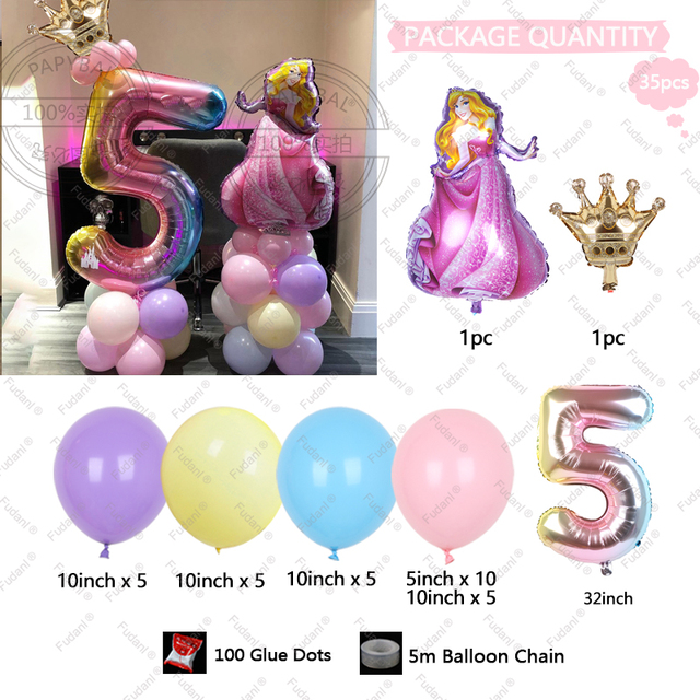 Disney balony korona księżniczka - zestaw 35 sztuk, foliowy balon o średnicy 32 cali, dla dzieci w wieku 1-9 lat, idealny do dekoracji przyjęcia urodzinowego, baby shower, chrztu - Wianko - 7