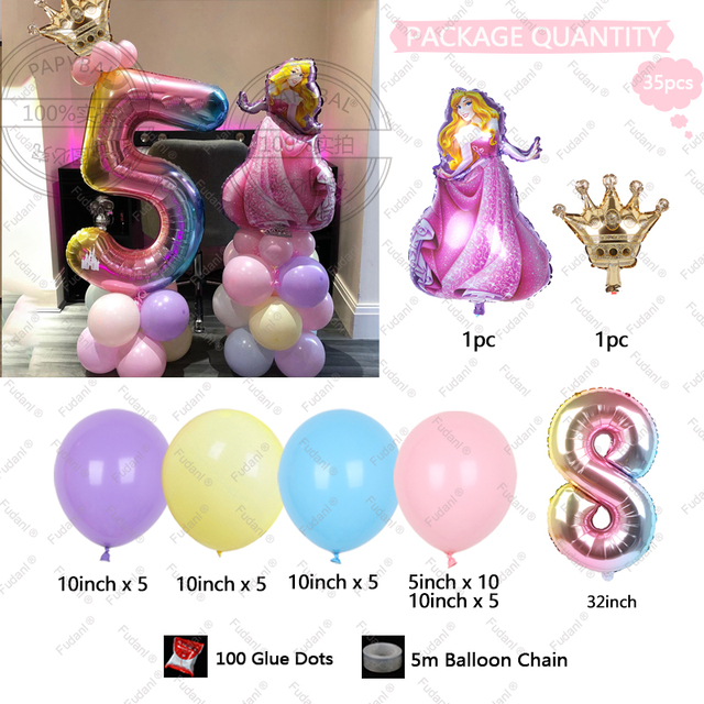 Disney balony korona księżniczka - zestaw 35 sztuk, foliowy balon o średnicy 32 cali, dla dzieci w wieku 1-9 lat, idealny do dekoracji przyjęcia urodzinowego, baby shower, chrztu - Wianko - 10