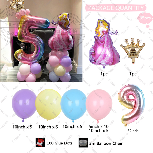 Disney balony korona księżniczka - zestaw 35 sztuk, foliowy balon o średnicy 32 cali, dla dzieci w wieku 1-9 lat, idealny do dekoracji przyjęcia urodzinowego, baby shower, chrztu - Wianko - 11