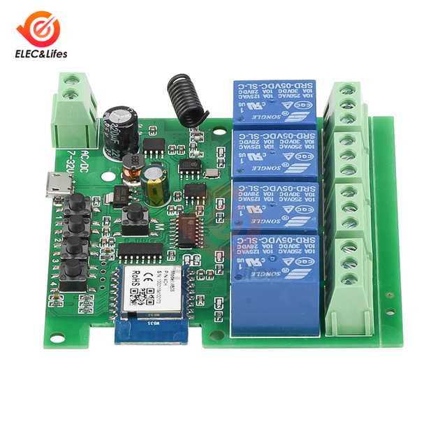 Bezprzewodowy moduł przekaźnika WiFi z RF pilotem dla Google, 1-4 kanałowy, DC/AC 5V, 7-24V 433MHz - Wianko - 15