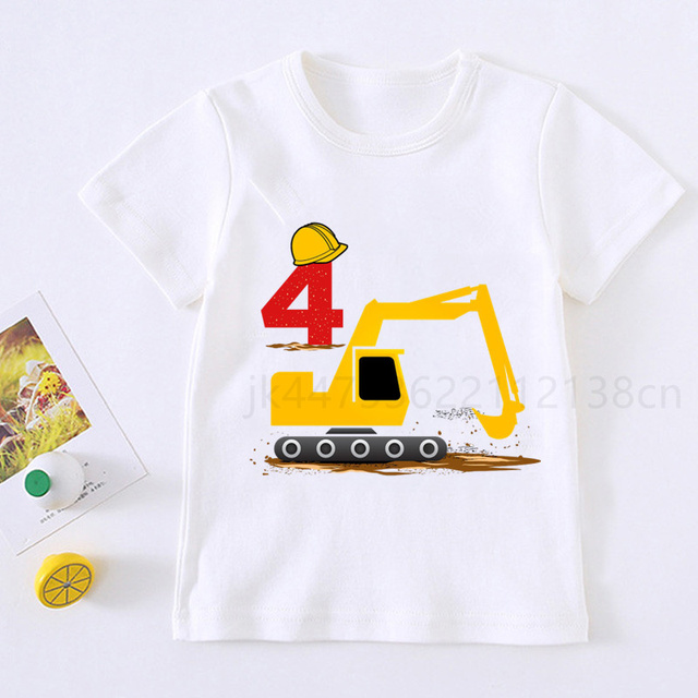 Koparka Cartoon dla dzieci - numer urodzinowy 2-10 - drukowana koszulka dla chłopców i dziewcząt na prezent - Wianko - 8