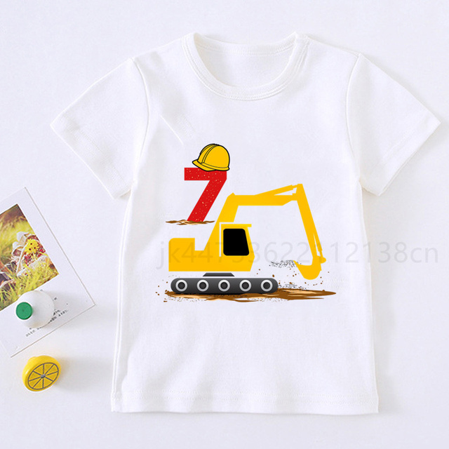 Koparka Cartoon dla dzieci - numer urodzinowy 2-10 - drukowana koszulka dla chłopców i dziewcząt na prezent - Wianko - 5