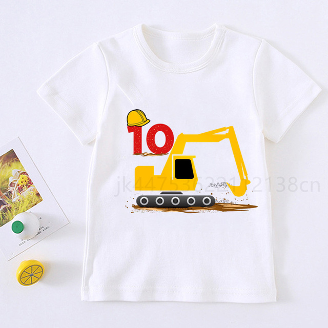 Koparka Cartoon dla dzieci - numer urodzinowy 2-10 - drukowana koszulka dla chłopców i dziewcząt na prezent - Wianko - 2