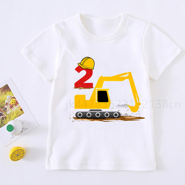 Koparka Cartoon dla dzieci - numer urodzinowy 2-10 - drukowana koszulka dla chłopców i dziewcząt na prezent - Wianko - 10