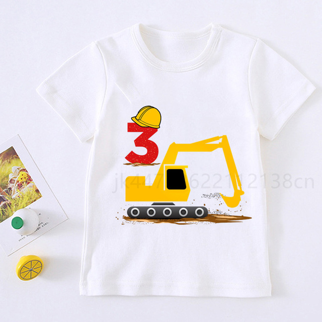 Koparka Cartoon dla dzieci - numer urodzinowy 2-10 - drukowana koszulka dla chłopców i dziewcząt na prezent - Wianko - 9
