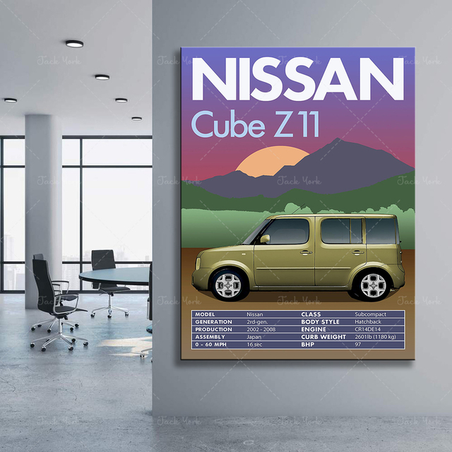Plakat Retro Vintage samochodu klasycznego Nissan Cube Z11 - Wianko - 3