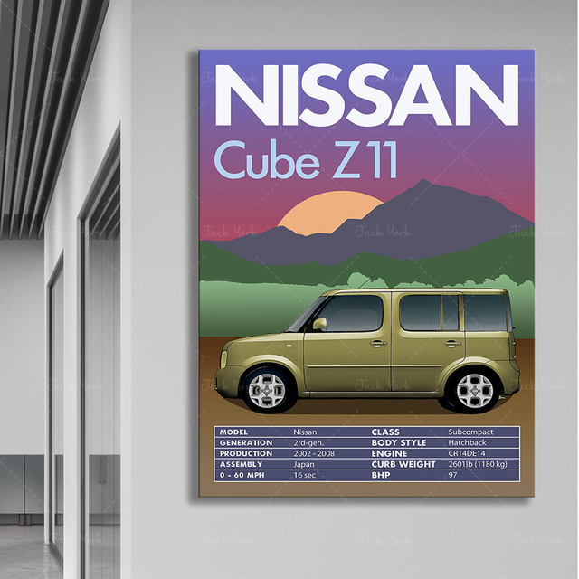Plakat Retro Vintage samochodu klasycznego Nissan Cube Z11 - Wianko - 4