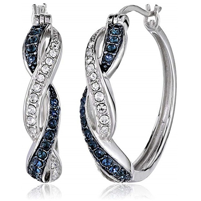 Klipsy na uszy z niebieskim kryształem i okrągłą cyrkoną - eleganckie kolczyki handmade dla kobiet - Wianko - 1