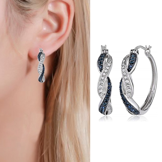 Klipsy na uszy z niebieskim kryształem i okrągłą cyrkoną - eleganckie kolczyki handmade dla kobiet - Wianko - 4