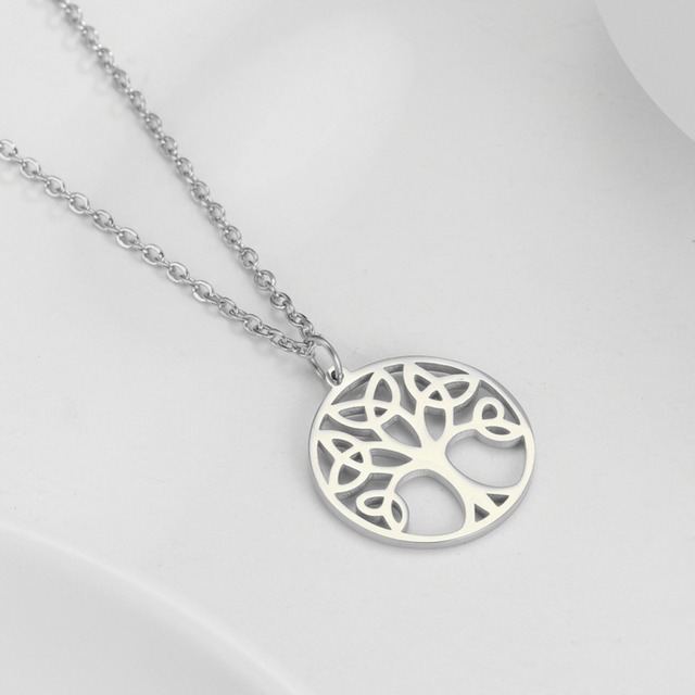 Naszyjnik ze stali nierdzewnej z wisiorkiem w kształcie gorącego drzewa życia i kryształem - piękna biżuteria dla eleganckich kobiet i dziewcząt - Wianko - 6